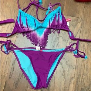 The Bikini Lab purple/aqua fringe two piece